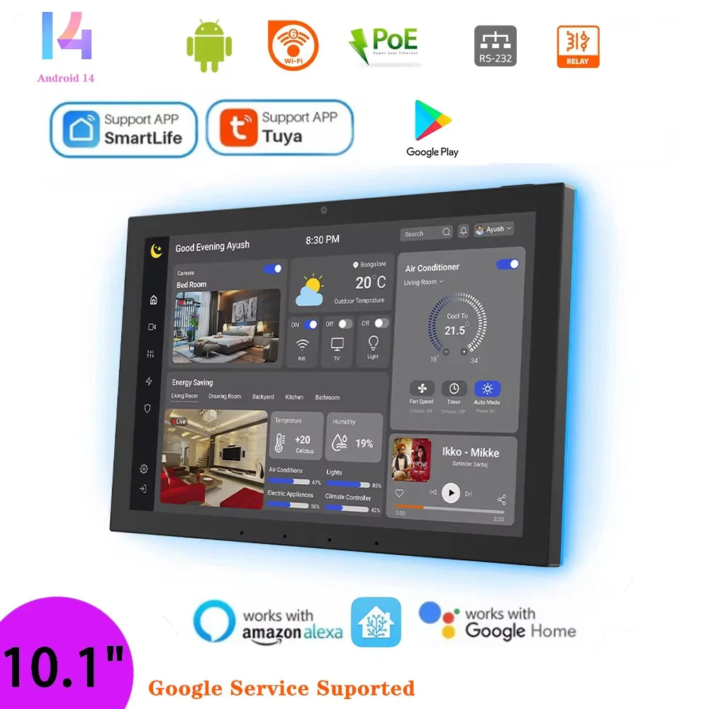 Android POE Tablet 10.1 Inch Smart Home Control Panel with MQTT,LED Lights,Google Play,Wifi,Bt,Rj45