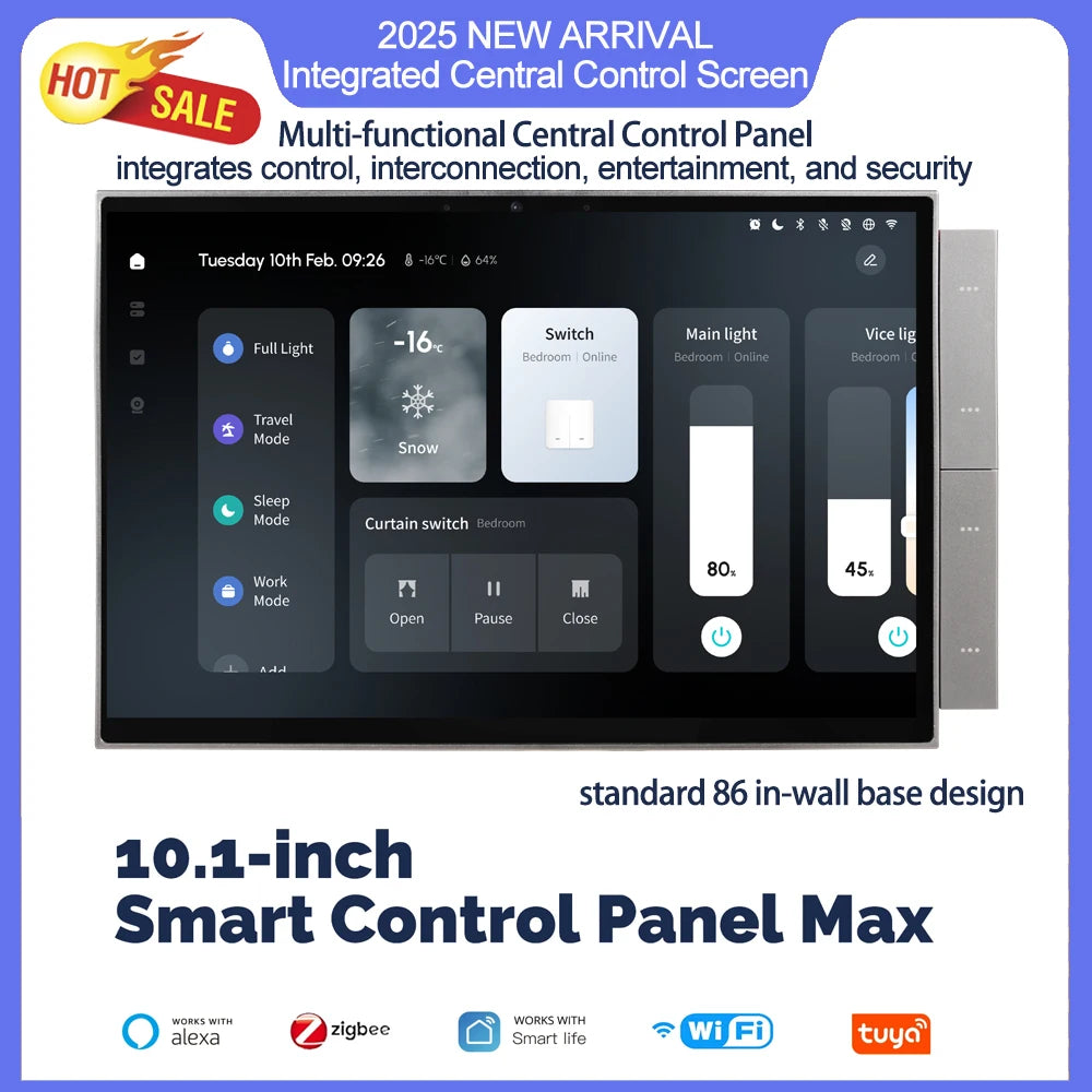 2026 New 10-Inch Tuya System Smart Home Control Panel Built-In Zigbee Gateway and Alexa Building Intercom Compatible