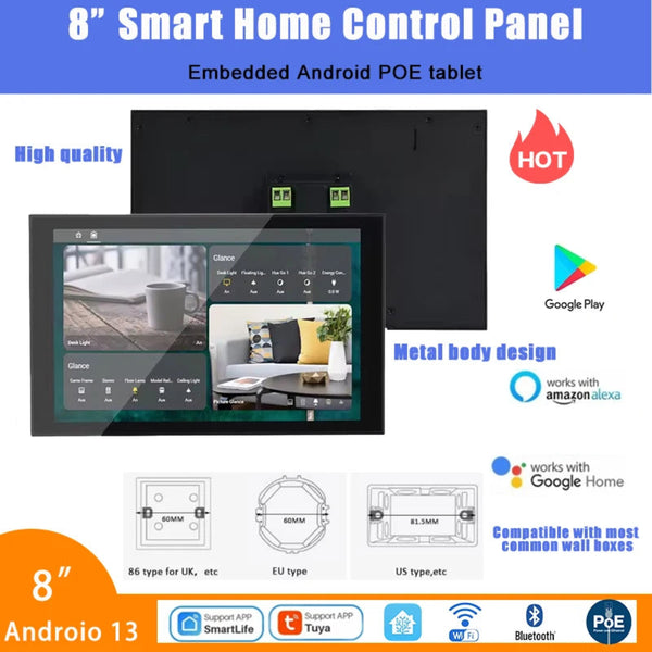 2026 New Wall Mount 8 Inch Android 13 POE Tablet Metal Body Smart Home Control Panel Support Tuya Home Assistant