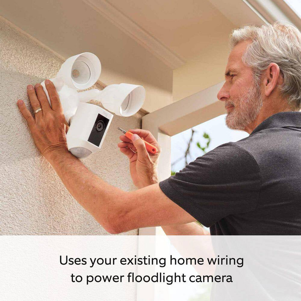 Floodlight Cam plus Wired - Outdoor Smart Security Camera with 2-LED Lights, 2-Way Talk, Color Night Vision, White