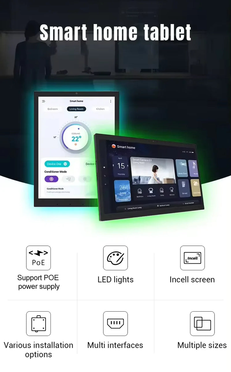 Android POE Tablet 10.1 Inch Smart Home Control Panel with MQTT,LED Lights,Google Play,Wifi,Bt,Rj45