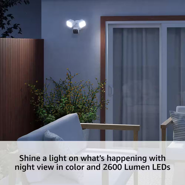 Wired Floodlight Camera - Smart Security Camera, 2600 Lumens, HD Works with Alexa - 1 Camera (White)